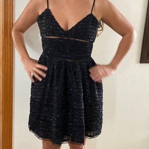 NWT NBD Revolve Gorgeous Short Cocktail Sparkly Dress Black M Spaghetti Straps